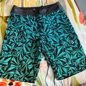 Volcom Black and Teal Men Swim Board Shorts